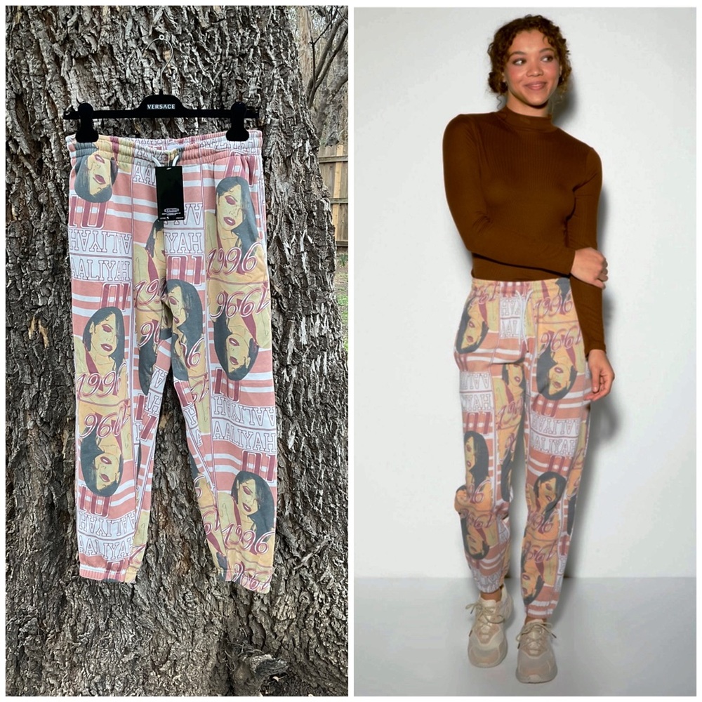 Aaliyah 1996 Print Joggers Sweatpants with Pockets Size Medium Urban Hip Hop R&B